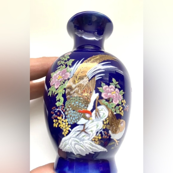 Vintage Japan Cobalt Blue Hand Painted Pheasant Bud Vase 4” - Picture 10 of 10